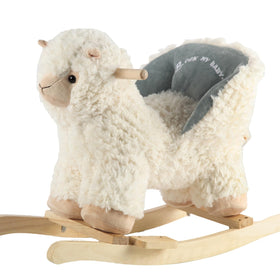 Rock My Baby alpaca rocking horse ears and lullaby button for soothing play.