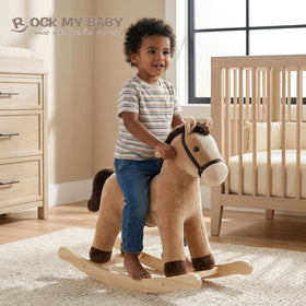 Rock My Baby Rocking Horse promotes balance training with gentle rocking and vestibular cues