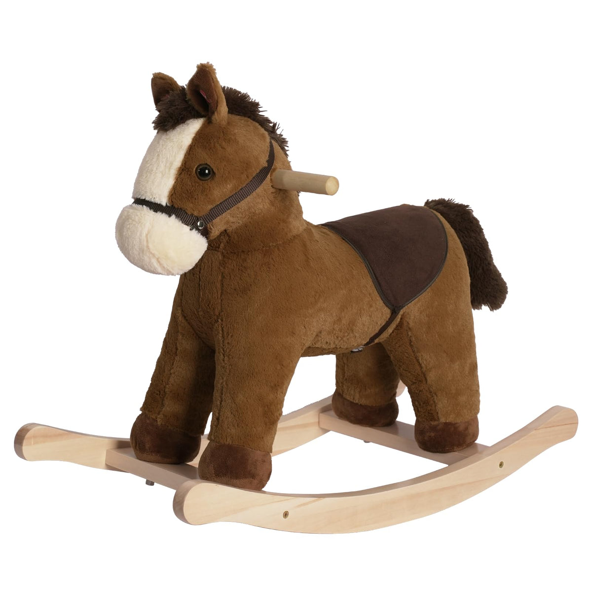 Rock My Baby rocking horse full view in dark brown showing sturdy construction