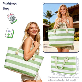 ROCKHUGO mahjong tote bag with green stripe for stylish, portable game nights.