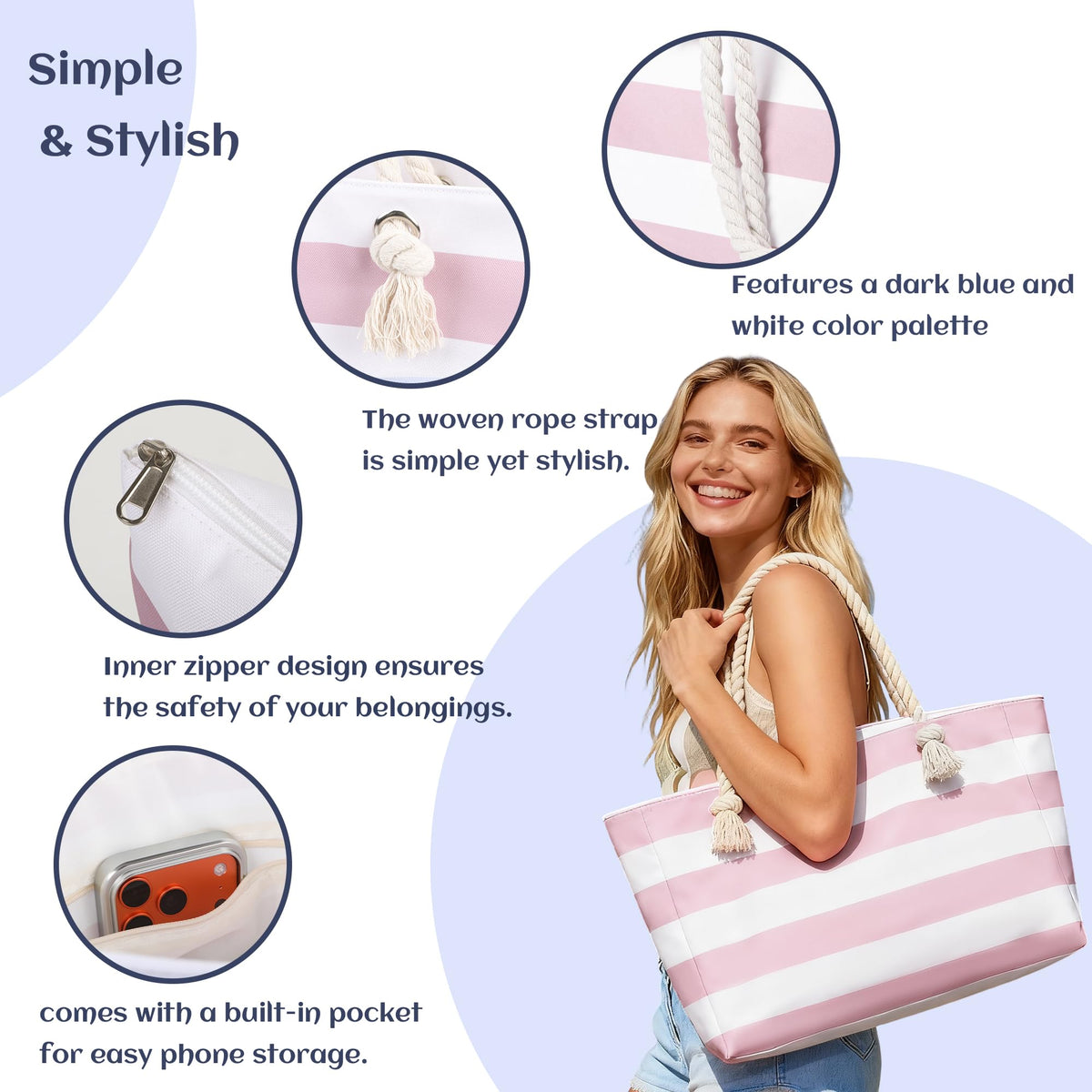 ROCKHUGO shoulder strap on tote enables comfortable carrying to clubs or events.