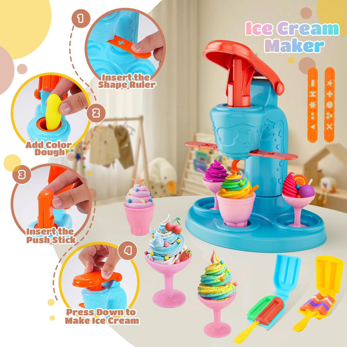 Rodsucs 3-in-1 color dough set hamburger maker for pretend meals