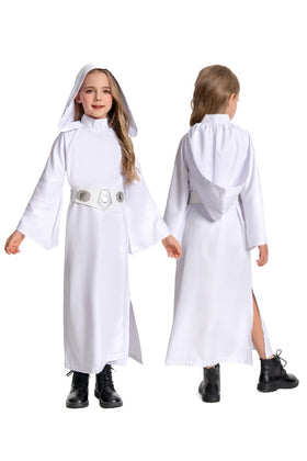 Rodwake children's princess cosplay costume white tunic with hooded robe for imaginative play
