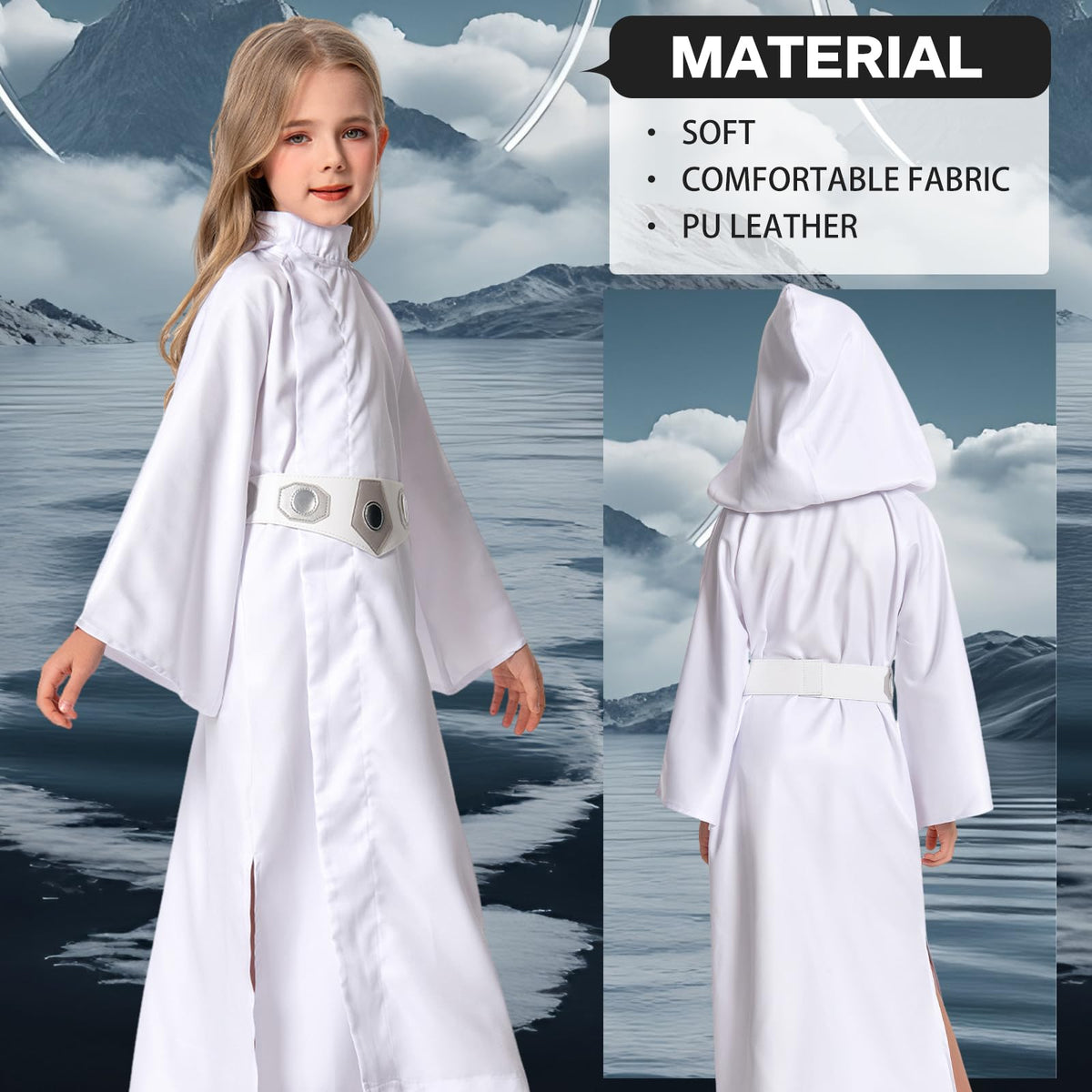 Rodwake hooded robe close-up showing soft fabric and PU leather belt for durable dress-up