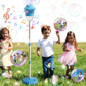 ROHSCE bubble machine with LED lights enhances outdoor party ambience.
