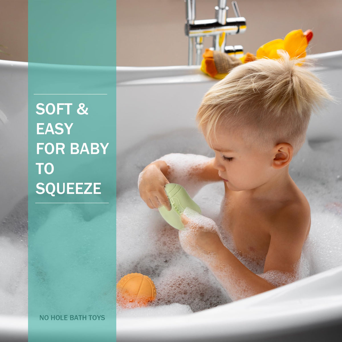 ROHSCE bath toy golf ball fosters sensory exploration during water play.