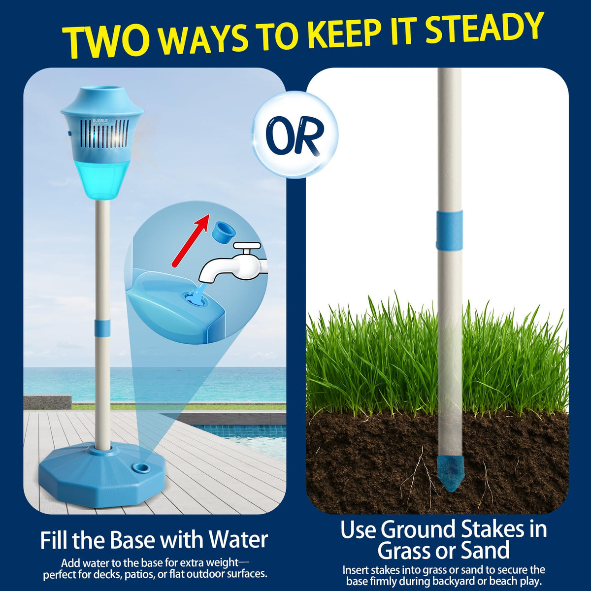 ROHSCE sturdy base and pole system for stable outdoor performance.