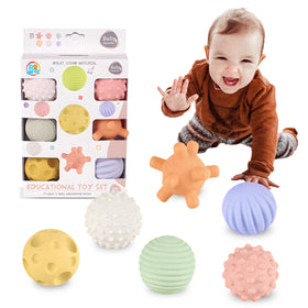 ROHSCE sensory balls with colorful textures support visual tracking during playtime.