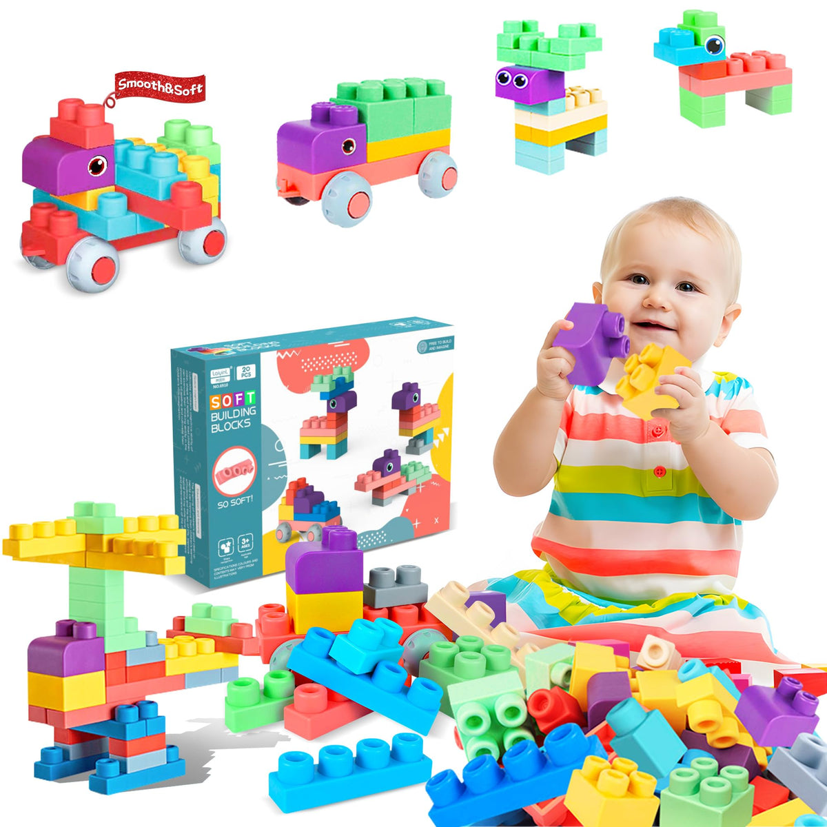 ROHSCE soft building blocks 20-piece colorful set for safe, imaginative play