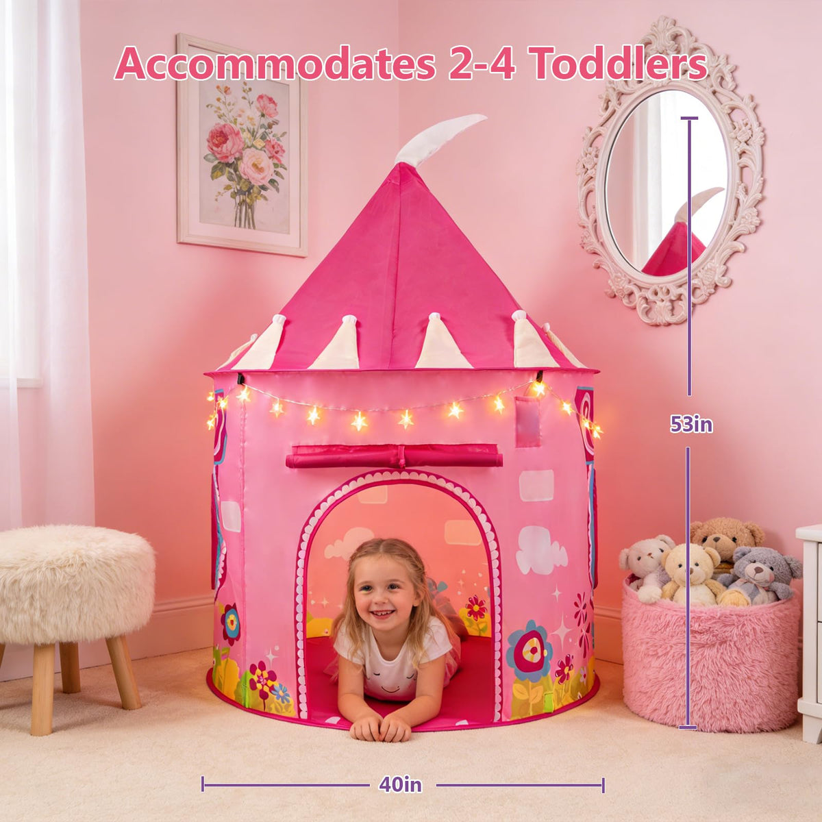 ROIWUIE Princess Castle Play Tent foldable design for quick setup.