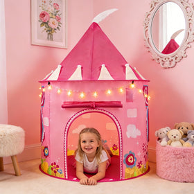 ROIWUIE Princess Castle Play Tent in pink promotes imaginative indoor play.
