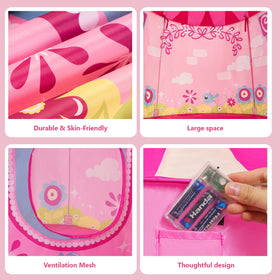 ROIWUIE Princess Castle Play Tent with star lights creates a magical atmosphere.