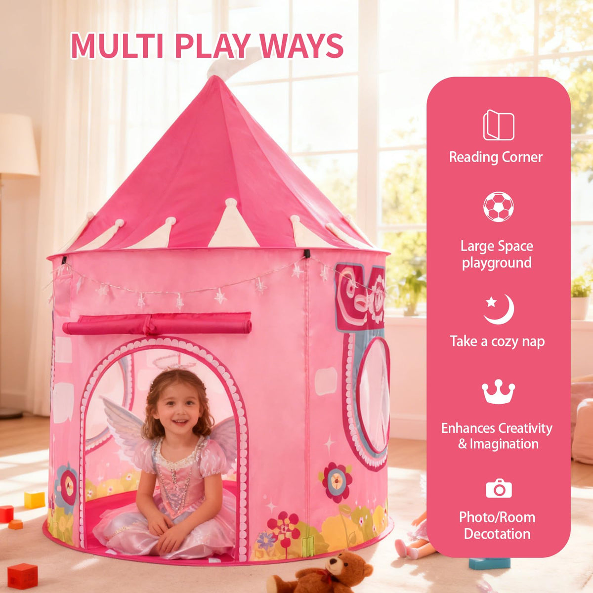 ROIWUIE Princess Castle Play Tent sturdy frame for safe, stable use.