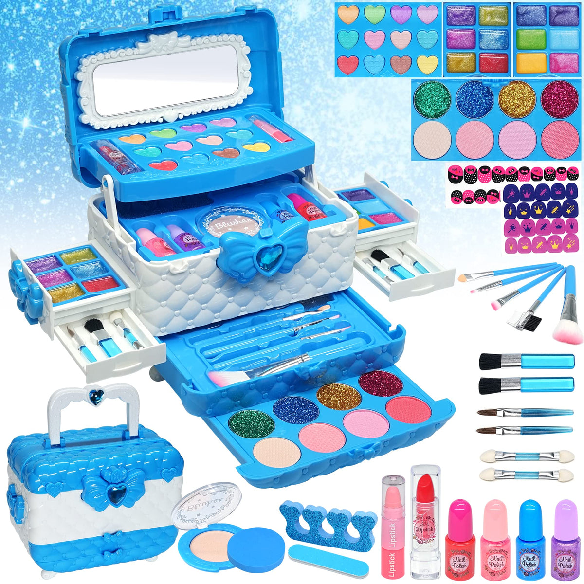 ROKKES 57-piece makeup kit in portable case with mirror for pretend play at home