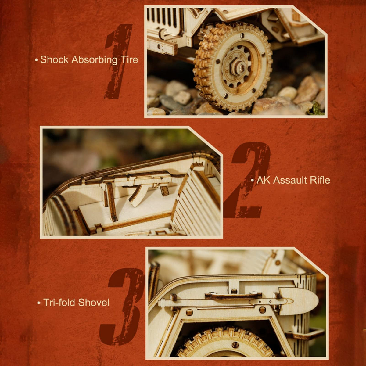 ROKR 3D puzzle Army Field Car instruction manual, clear steps to guide your build