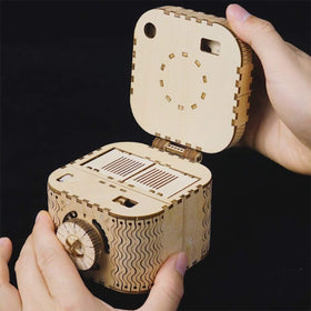 ROKR 3D puzzle box bottom view with password engraving details.