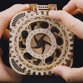 ROKR 3D puzzle box top view highlighting the gear mechanism.