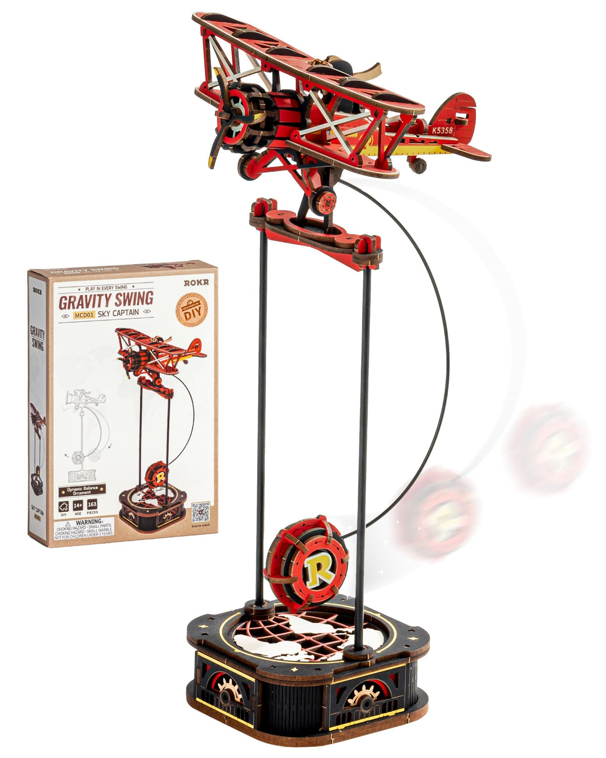ROKR 3D Gravity Swing Biplane decor, a striking desk centerpiece for aviation lovers.