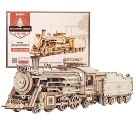 ROKR steam train with carriage 3D puzzle model ready for display