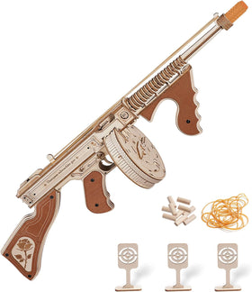 ROKR 3D puzzle submachine shooter assembly highlights precise laser-cut parts for a rewarding hobby project.