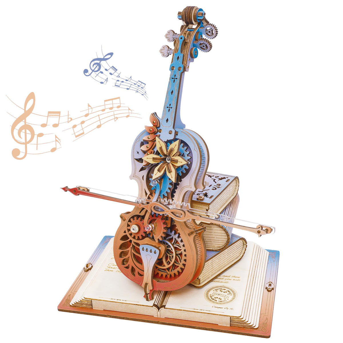ROKR wooden cello model with vivid gradient details enhances desk decor