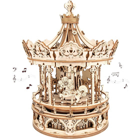 ROKR 3D wooden puzzle music box windup carousel for home display and nostalgic ambiance