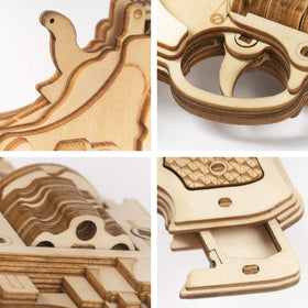 ROKR 3D wooden puzzle rubber band gun assembled model showcases craftsmanship and play value