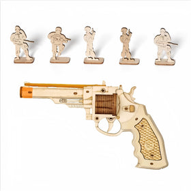 ROKR 3D wooden puzzle rubber band gun front view showpiece and brain teaser for adults