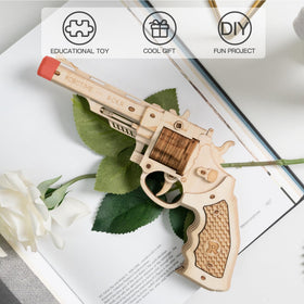 ROKR 3D wooden puzzle rubber band gun side view ideal for solo or group challenge