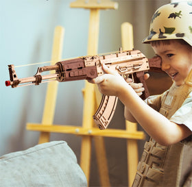 ROKR AK47 wooden puzzle laser-cut pieces facilitate clean, burr-free assembly.