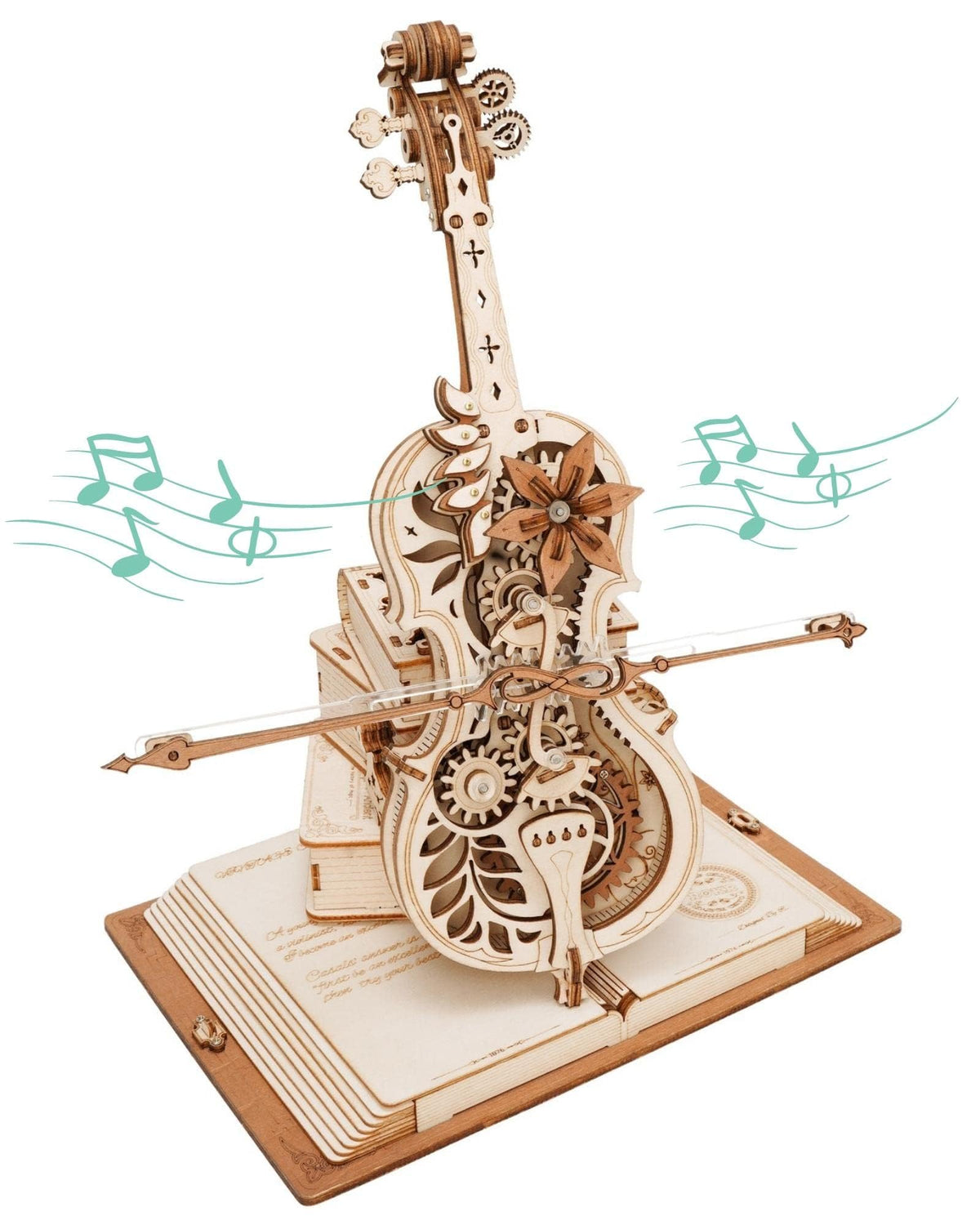 ROKR cello model kit in 1:5 scale with detailed gears for display and curiosity