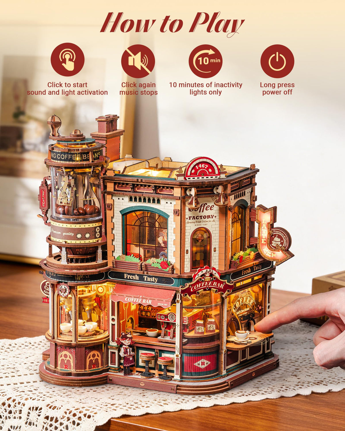 ROKR Dream Coffee Factory cat cafe below adds a cozy, ambient focal point to any room