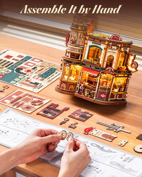 ROKR Dream Coffee Factory glue-free assembly emphasizes sturdy craft and lasting display