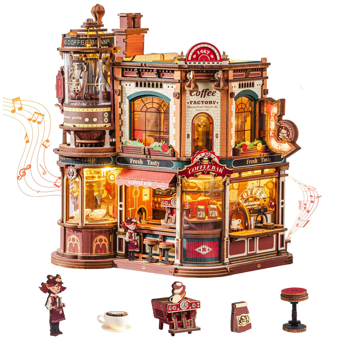 ROKR Dream Coffee Factory moving diorama on your desk blends artistry and conversation-starting decor