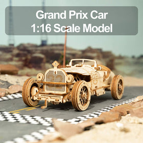 ROKR Grand Prix car laser-cut wood panels ready for precise assembly.