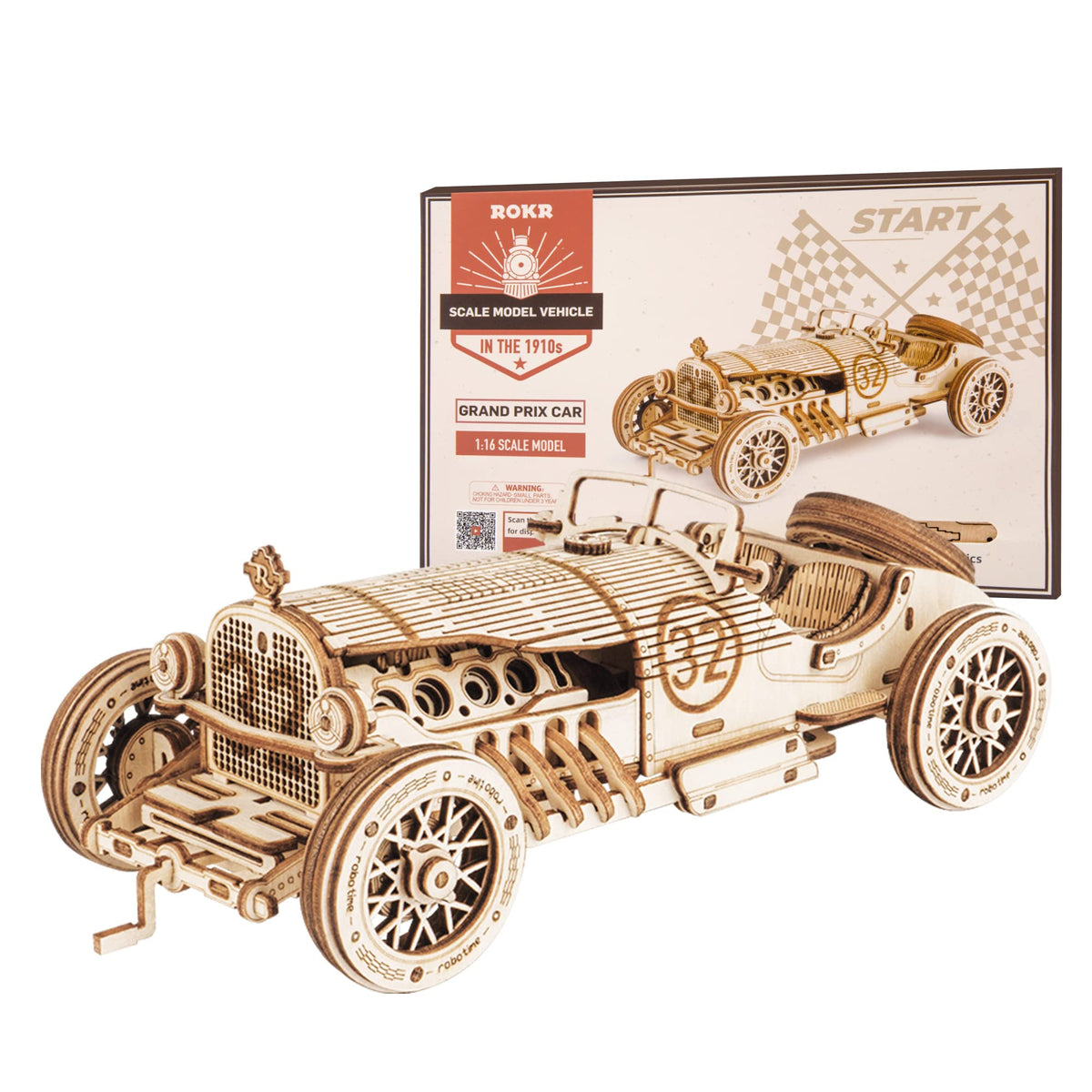 ROKR Grand Prix car puzzle pieces assembled for a detailed display model.