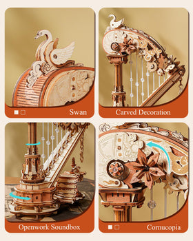 ROKR Harp strings and mechanism produce soothing melodies during use.