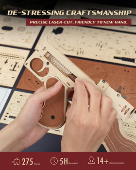 ROKR laser-cut wood parts reveal clean lines and clear assembly cues.
