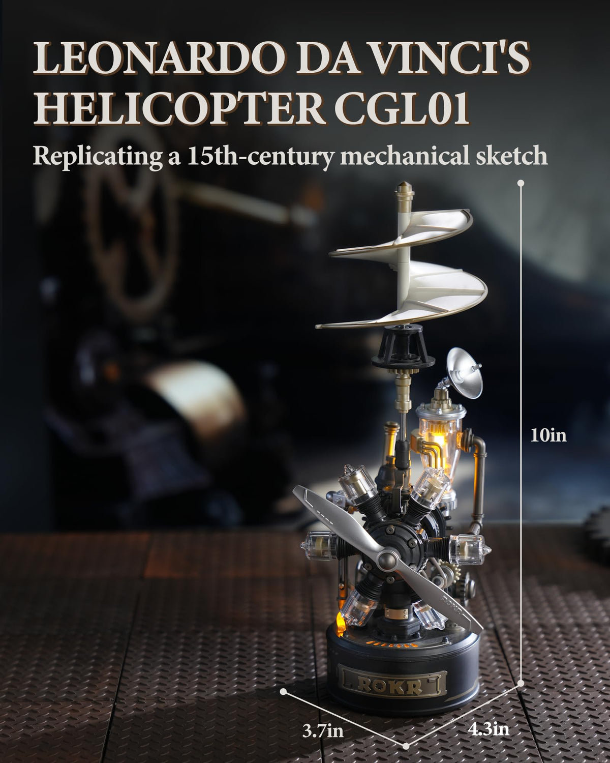 ROKR Leonardo helicopter close-up of pre-painted panels and metal-like texture