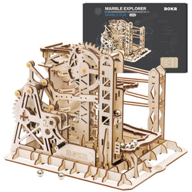 ROKR Lift Coaster piece layout image showing puzzle components for hands-on building