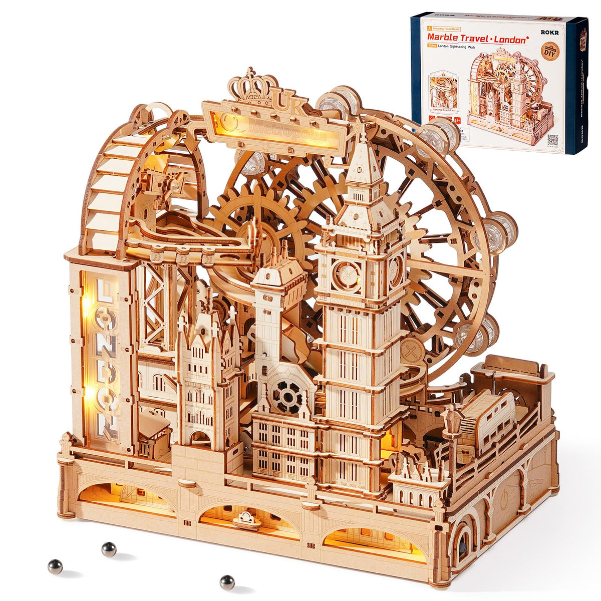 ROKR London 3D puzzle Big Ben chime visual, engaging decorative display and interactive assembly.