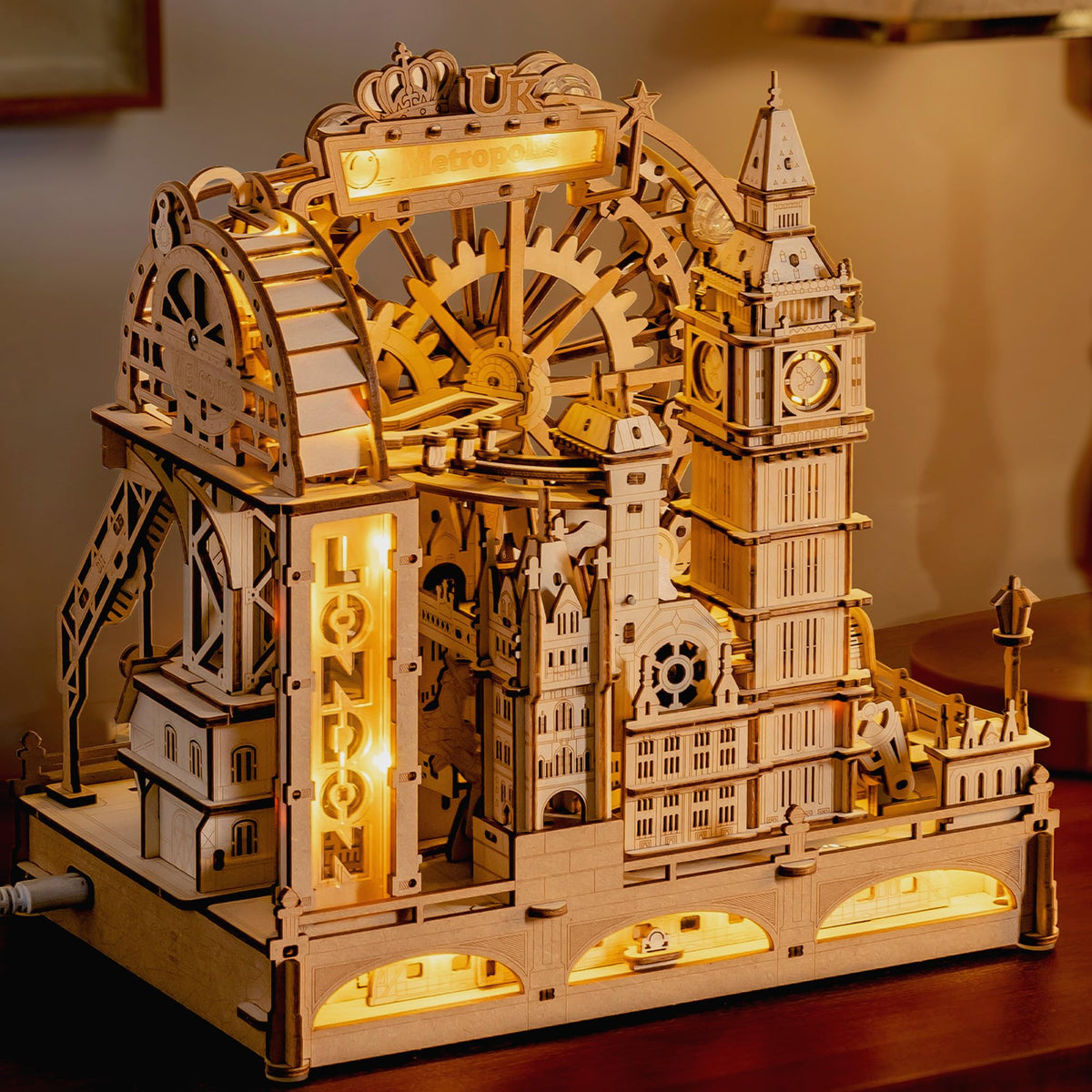ROKR London 3D puzzle marble run reveals skyline detail for an engaging build and display.