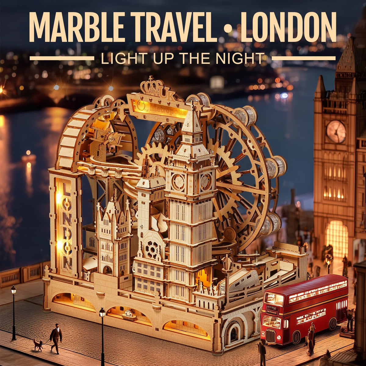 ROKR London 3D puzzle Tower Bridge, Thames crossing feature for captivating tabletop display.