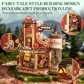 ROKR luminous factory dollhouse kit showcases the warm glow of working stations