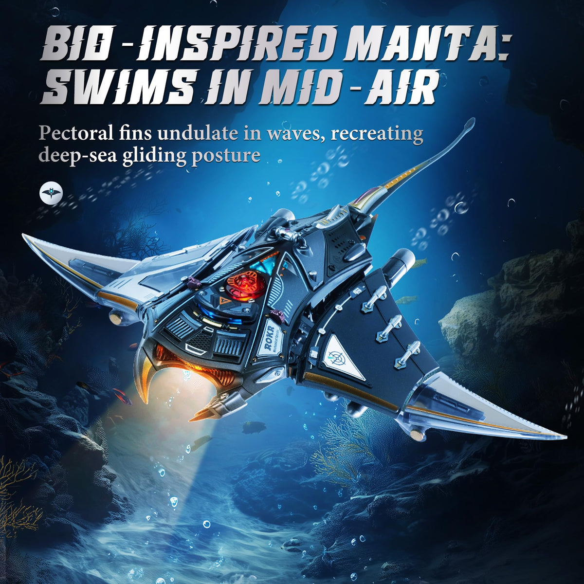 ROKR Manta Ray LED light on at dusk enhances ambiance and display