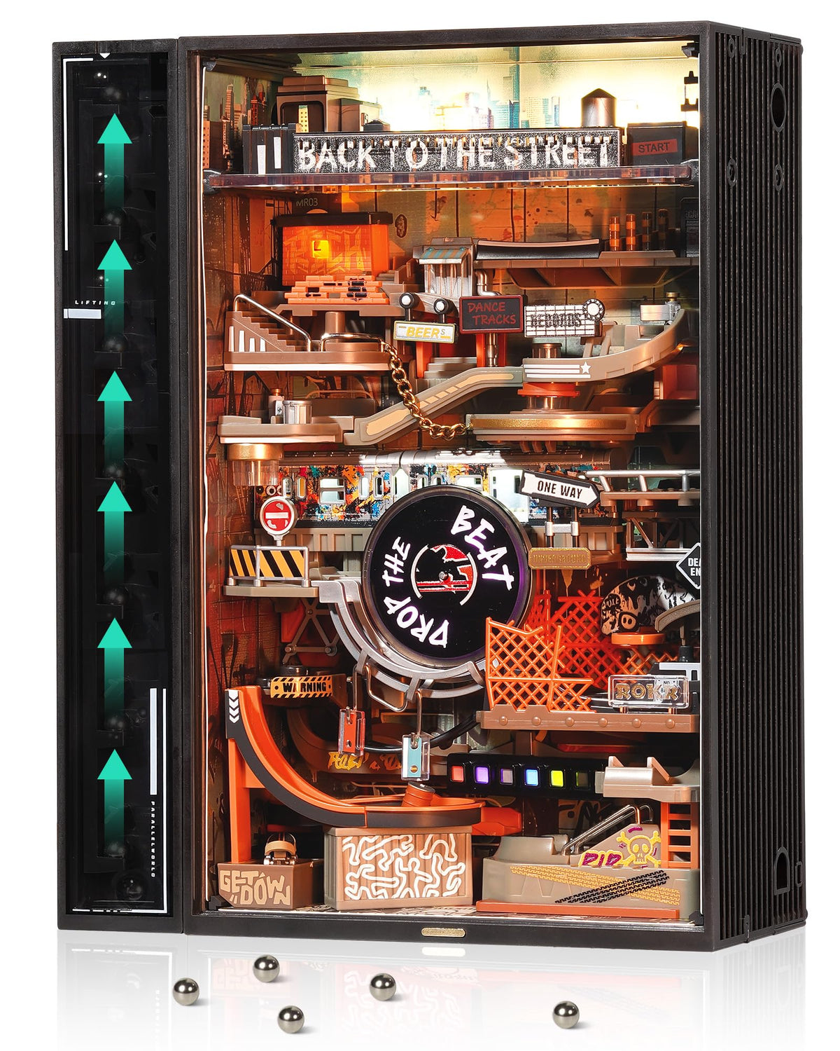 ROKR Marble Run hip-hop street city module with LED lights for desk display