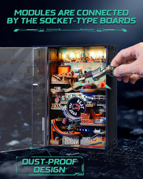 ROKR Marble Run lighting effects highlight dynamic visuals for a futuristic desk centerpiece