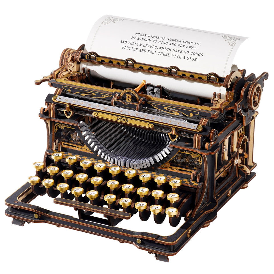 ROKR mechanical typewriter parts laid out for an engaging assembly project.