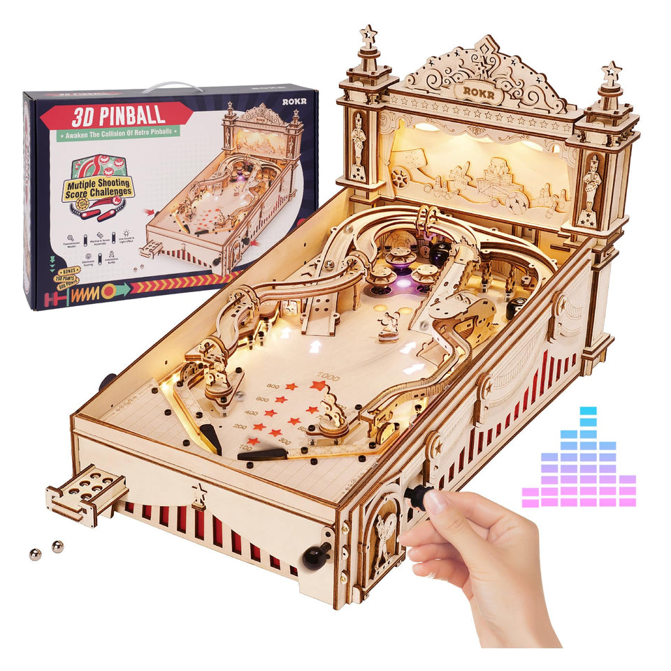 ROKR Miniature Pinball box-front, great for gifting and quick setup.