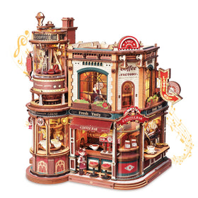 ROKR Moving Dream Coffee Factory cover glow with LED accents for desk display.